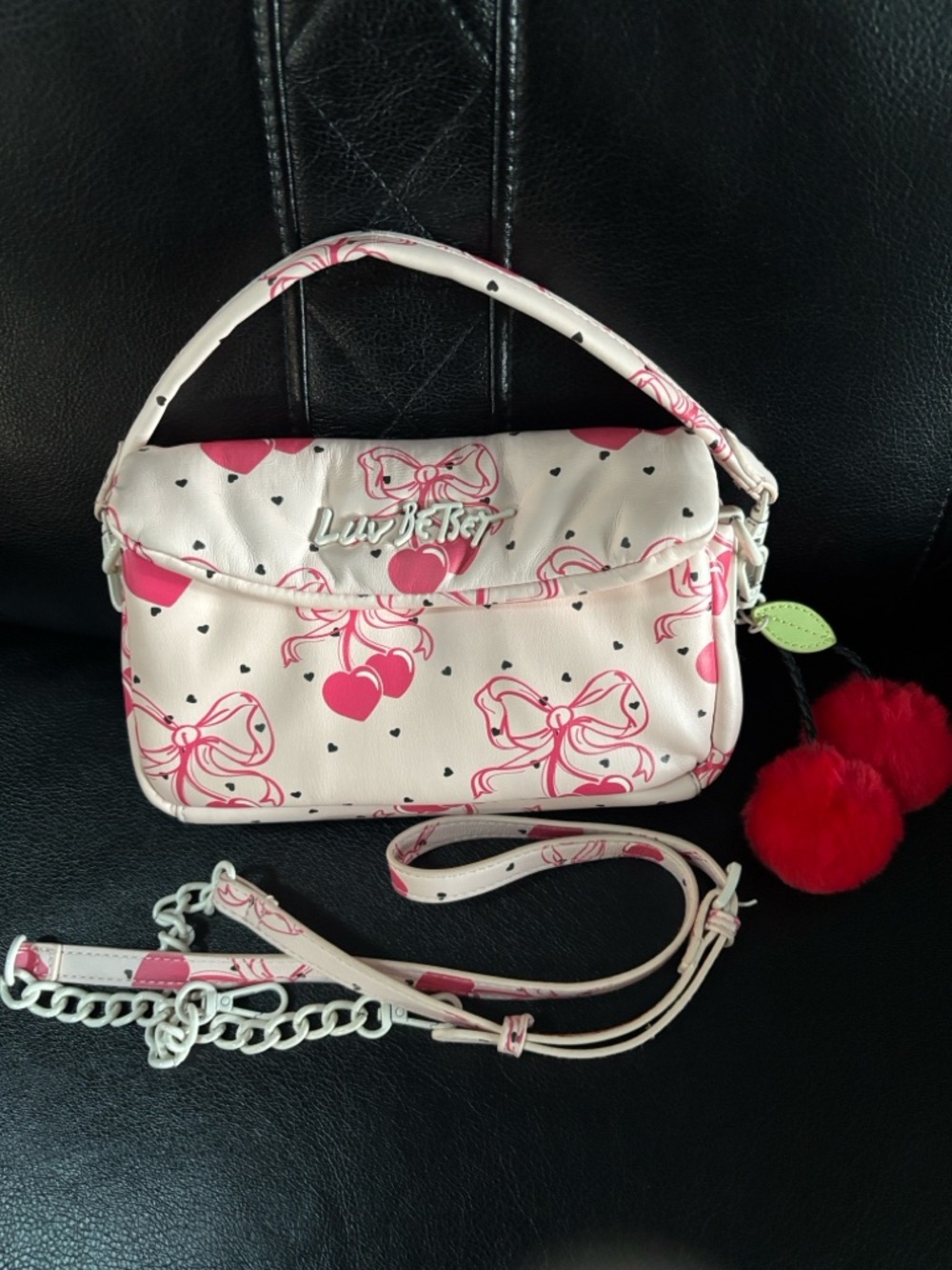 Betsey Johnson Pink and White Bow & Heart Crossbody Bag